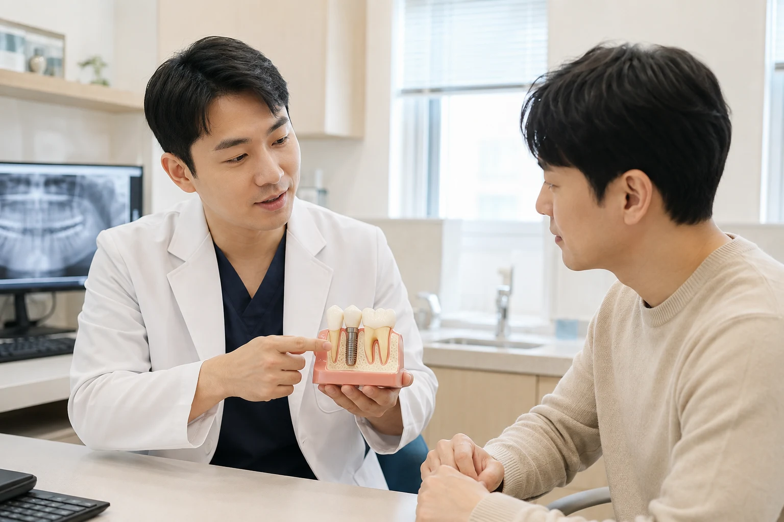 임플란트 관련 진단과 설명 장면
